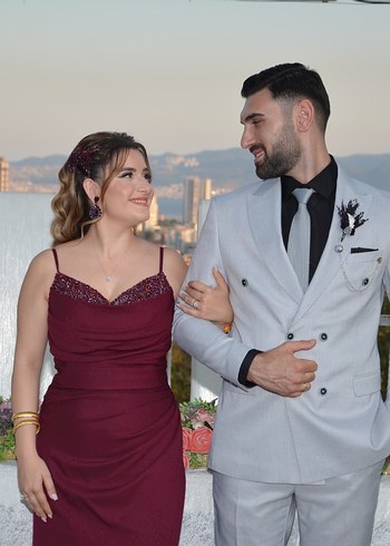 Abiye Bordo Drapeli Kadın abiye elbise