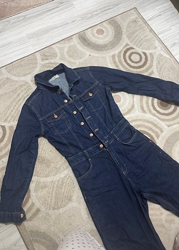 Dilvin Düğmeli Uzun Kollu Denim Kadın Tulum