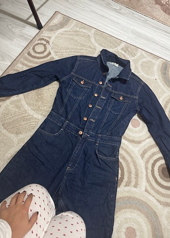 Düğmeli Uzun Kollu Denim Kadın Tulum
