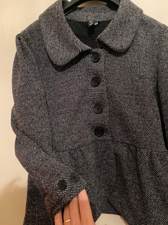 Düğmeli Gri Kadın Midi Yün Ceket - Görsel 3