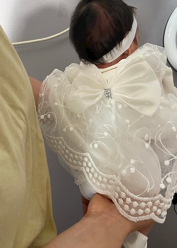 Dantel İşlemeli Beyaz Bebek Kız Elbise gelinlik  Seti - Görsel 2