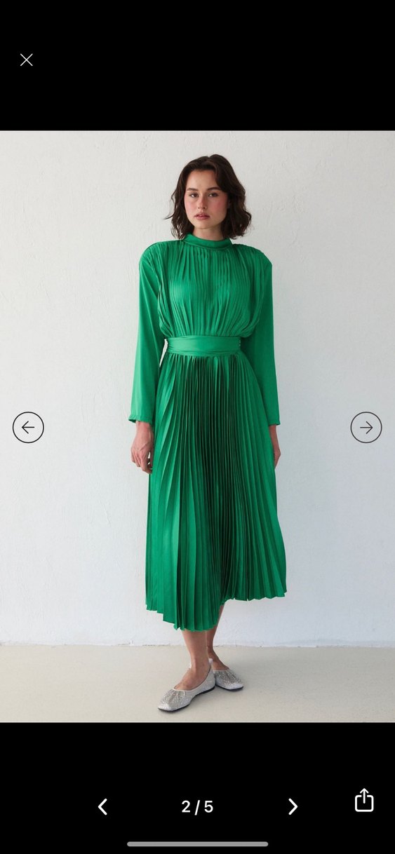 Yeşil Uzun Piliseli Kadın Elbise - Görsel 2