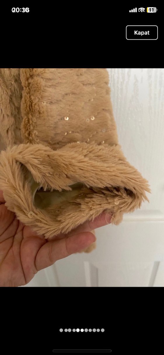 Bej Uzun Suni Kürk Kadın Ceket - Görsel 2