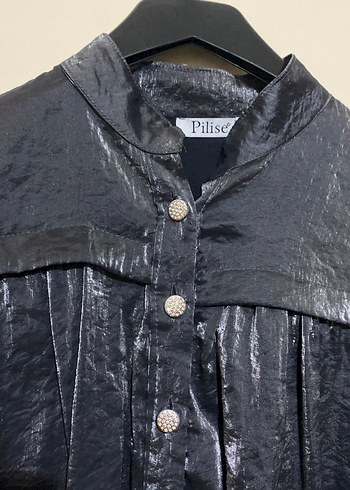 Parlak Siyah Düğmeli Kadın Ceket - Görsel 2