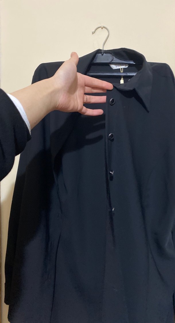 Düğmeli Siyah Kadın şifon Gömlek - Görsel 2