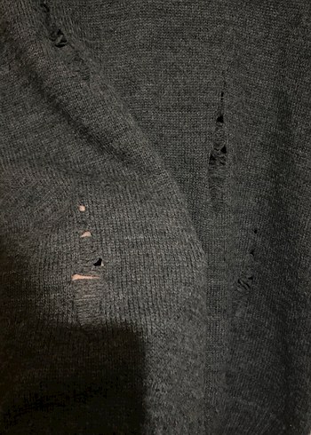 Gri V Yaka Örgü Kadın Kazak - Görsel 3