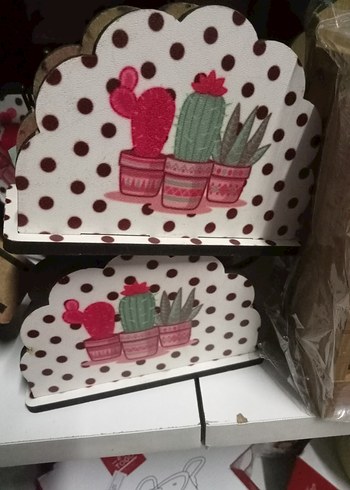 Pembe Kaktüs Desenli Kesme Takımı Tutucu