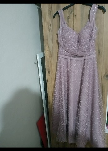 s Beden Gül kurusu midi boy Askılı Düğün Elbisesi