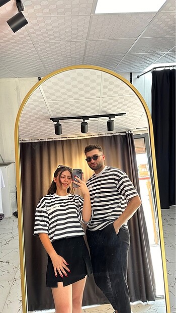 Unisex çizgili Oversıze tişört