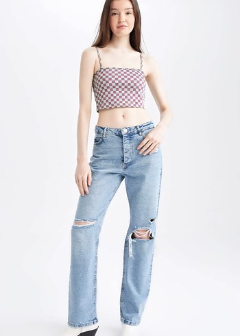 Defacto Kareli Crop Bluz - Görsel 5