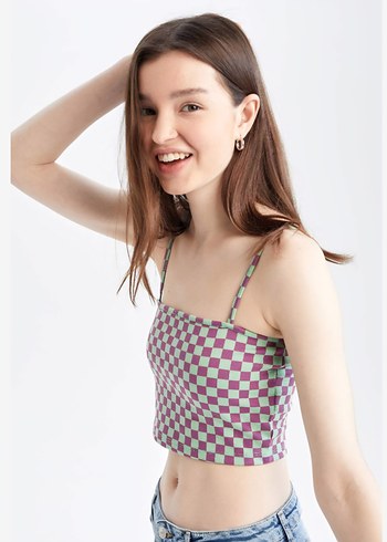 Defacto Kareli Crop Bluz - Görsel 6