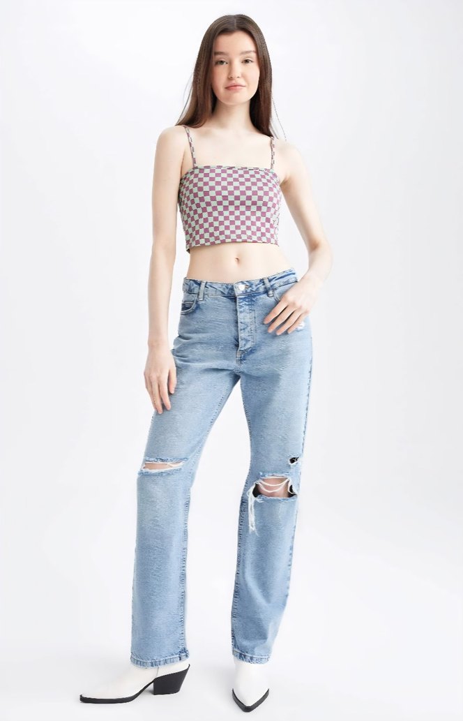 Defacto Kareli Crop Bluz - Görsel 5