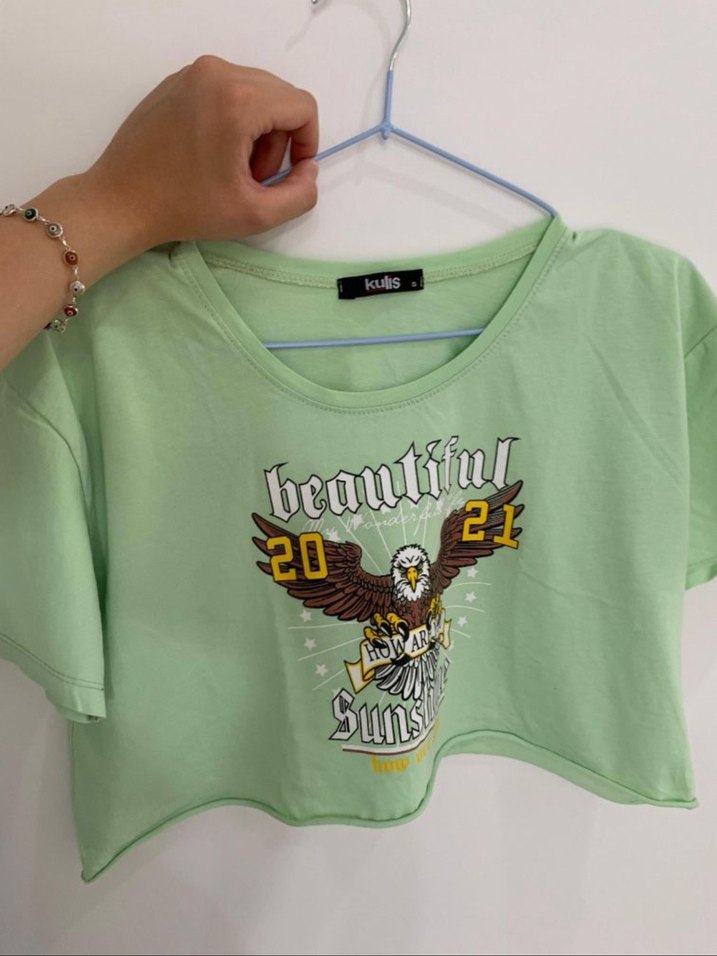 Yeşil Crop Tshirt - Görsel 5