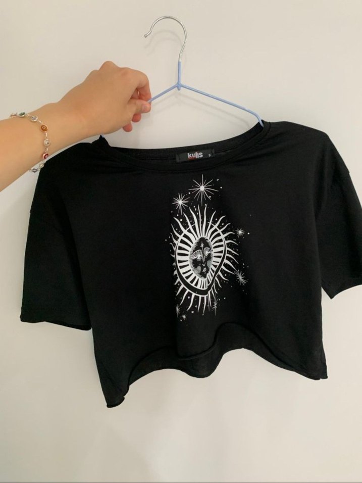 Tarot Desenli Siyah Crop Tshirt - Görsel 2