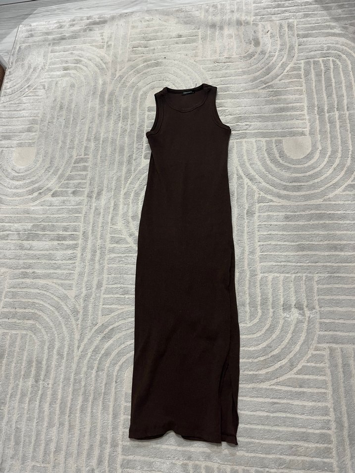 Kahverengi dar elbise - Görsel 5