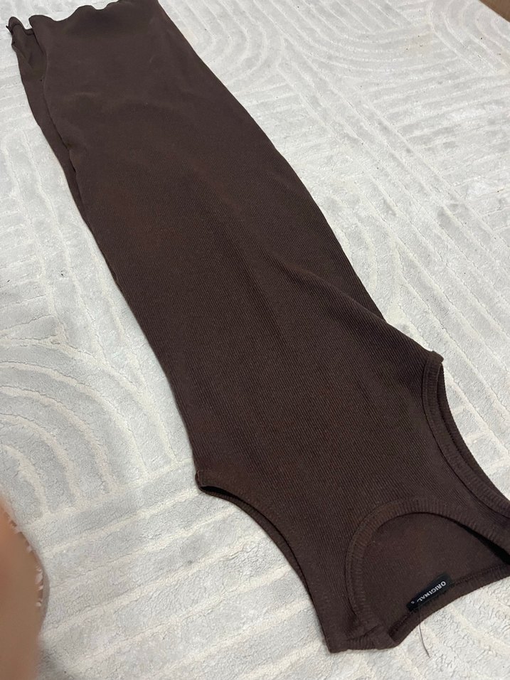 Kahverengi dar elbise - Görsel 3