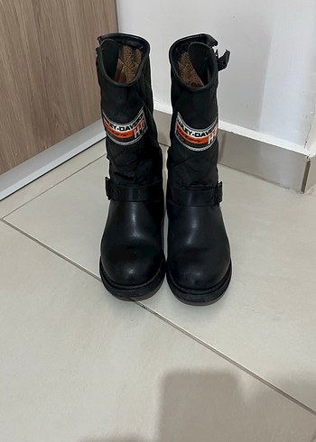 Harley Davidson Siyah Deri Tokali Biker Botlar