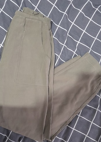 Yeşil Keten Rahat Kesim Midi Pantolon - Görsel 9