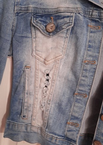 Düğmeli Mavi Kadın Denim Ceket - Görsel 5