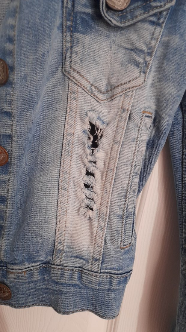 Düğmeli Mavi Kadın Denim Ceket - Görsel 4