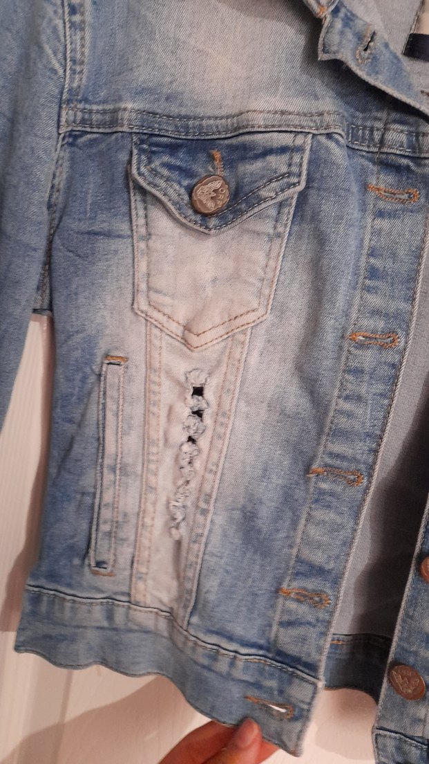 Düğmeli Mavi Kadın Denim Ceket - Görsel 5