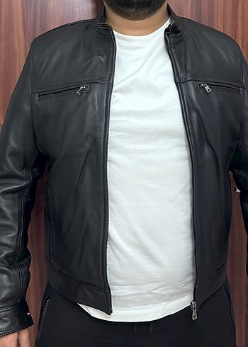 Erkek Siyah Deri Biker Ceket - Görsel 2