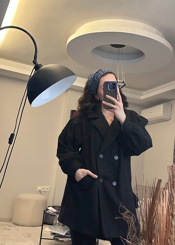 Siyah Oversize Midi Kadın Kaban - Görsel 3