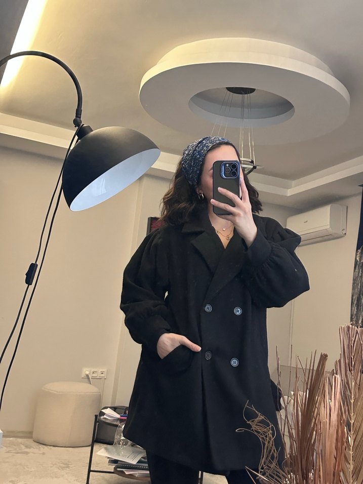 Siyah Oversize Midi Kadın Kaban - Görsel 3