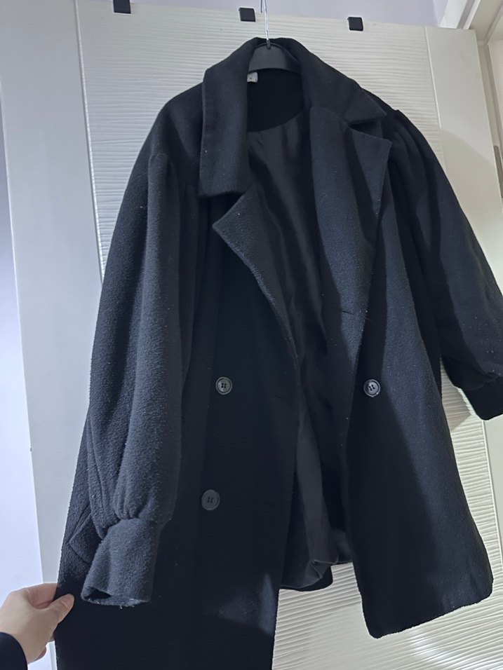 Siyah Oversize Midi Kadın Kaban - Görsel 5