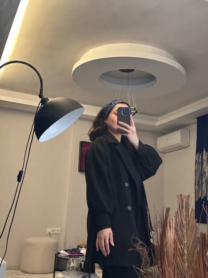 Siyah Oversize Midi Kadın Kaban - Görsel 2