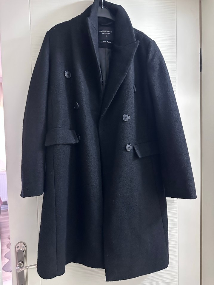 Siyah Çift Düğmeli Kaban - Görsel 3