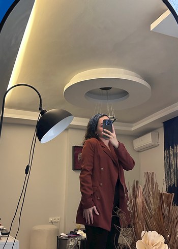 Düğmeli Kahverengi Midi Kadın Blazer Ceket - Görsel 3