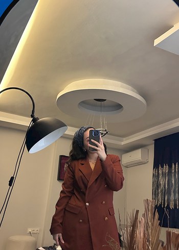 Düğmeli Kahverengi Midi Kadın Blazer Ceket - Görsel 2