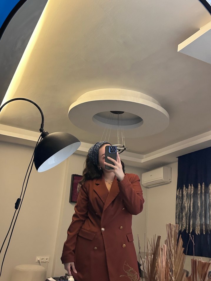 Düğmeli Kahverengi Midi Kadın Blazer Ceket - Görsel 2