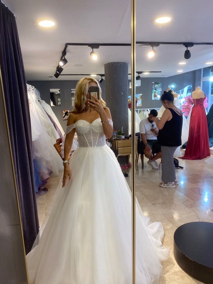 Straplez Helen Kesim Beyaz Gelinlik - Görsel 2