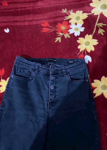 LC Waikiki Düğmeli Gri Batik Desenli Kadın Jean