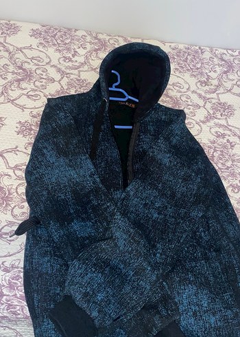 Kapüşonlu, Fermuarlı Mavi erkek  Ceket - Görsel 2