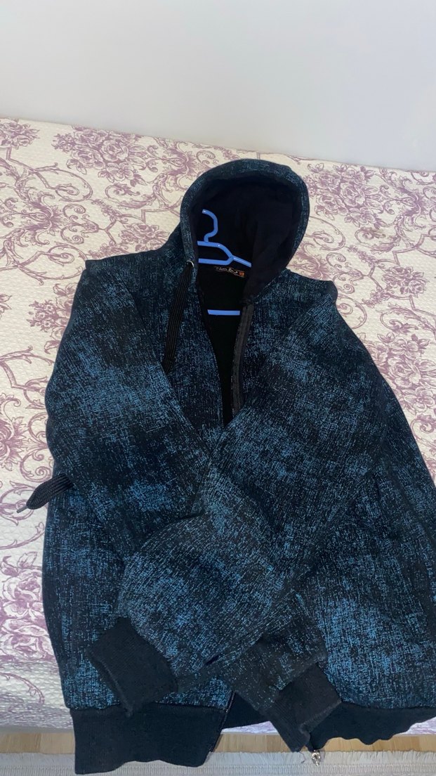 Kapüşonlu, Fermuarlı Mavi erkek  Ceket - Görsel 2