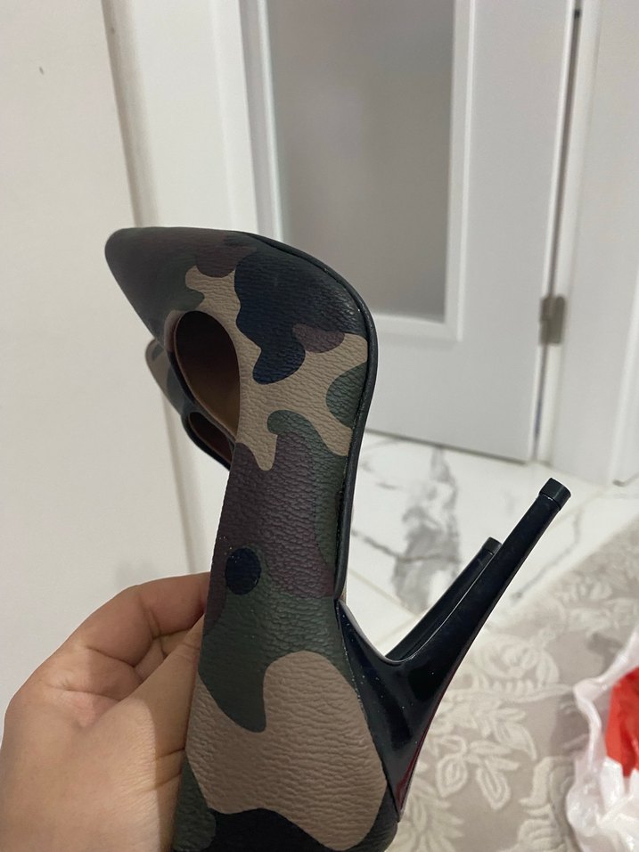 Kahverengi Kamuflaj Desenli Kürklü Stiletto - Görsel 5