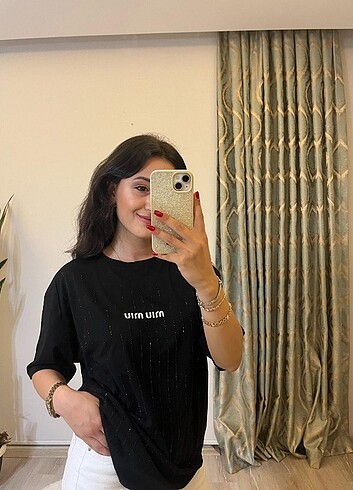 s Beden Miu Miu taşlı siyah t-shirt 