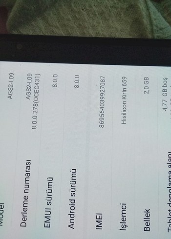 Siyah Tablet 8.0 İnç Ekran, 2 GB RAMHuwai agsl09 tablet