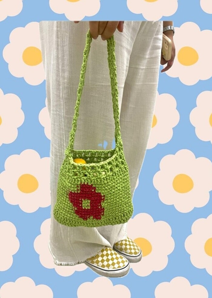 Pinterest örgü çiçekli çanta - Görsel 2