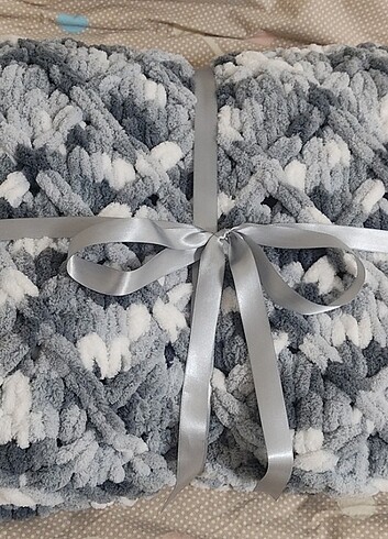 Örgü tek kişilik puffy battaniye sevgililer gunune özel - Görsel 2