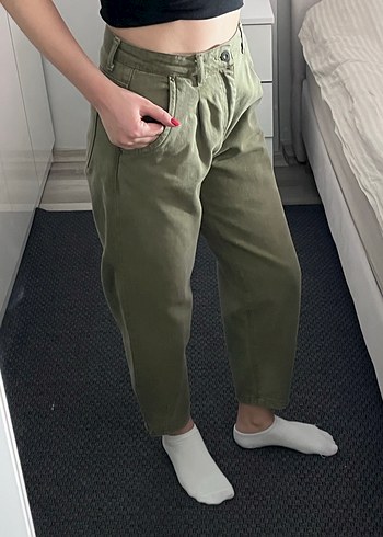 Zara Haki Pilili Bol Kesim Boyfriend Pantolon - Görsel 3