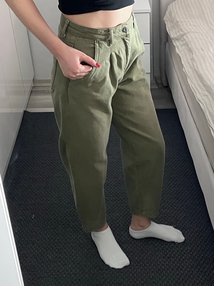 Zara Haki Pilili Bol Kesim Boyfriend Pantolon - Görsel 3