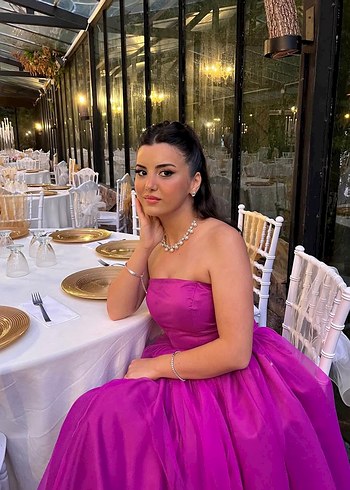 s Beden Pembe Straplez Bilekte Biten Abiye Elbise