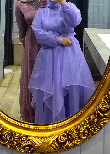 Uzun Mor Drape Detaylı Abiye Elbise+Mor Pastel Şal - Görsel 3