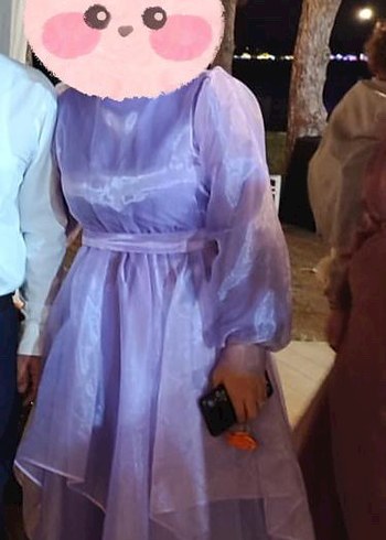 Uzun Mor Drape Detaylı Abiye Elbise+Mor Pastel Şal - Görsel 2