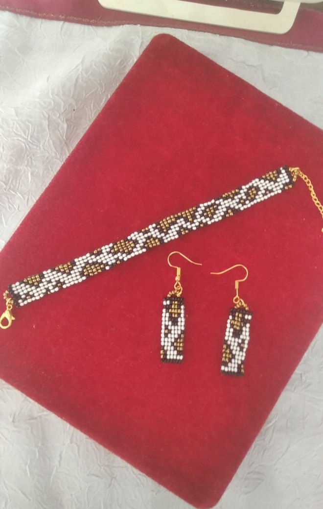 leopar  Desenli Boncuklu Bohem Bileklik ve Küpe Seti - Görsel 2