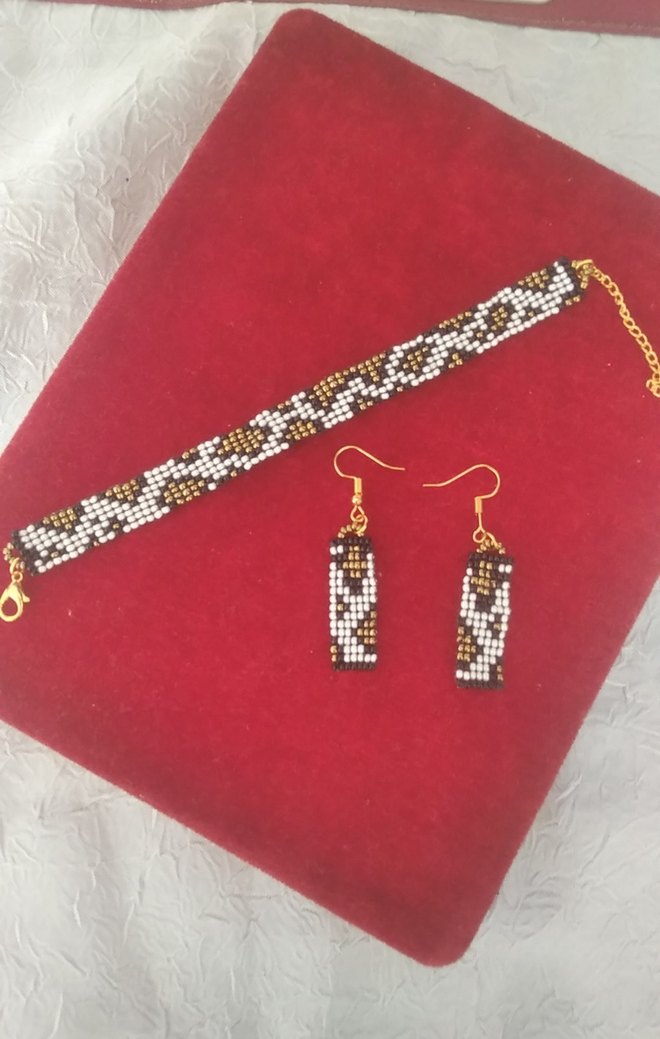 leopar  Desenli Boncuklu Bohem Bileklik ve Küpe Seti - Görsel 3